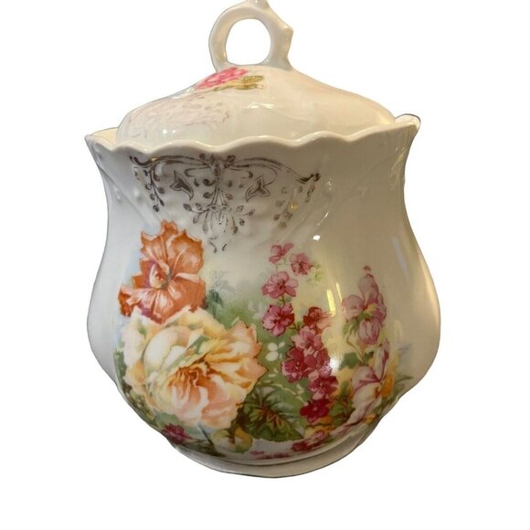 Vintage Floral Candy/Sugar Dish Biscuit Jar with Lid Floral Pattern Antique - Picture 3 of 16